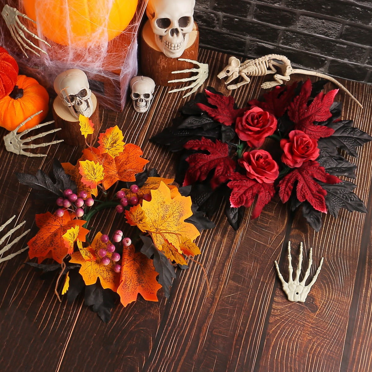 Halloween Candle Wreath Fall Tabletop Centerpiece Decor