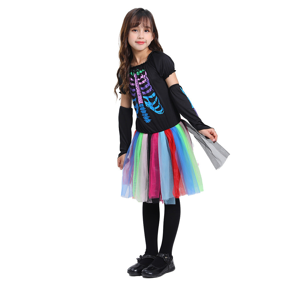 Rainbow Skeleton Halloween Costume Outfit for Kids