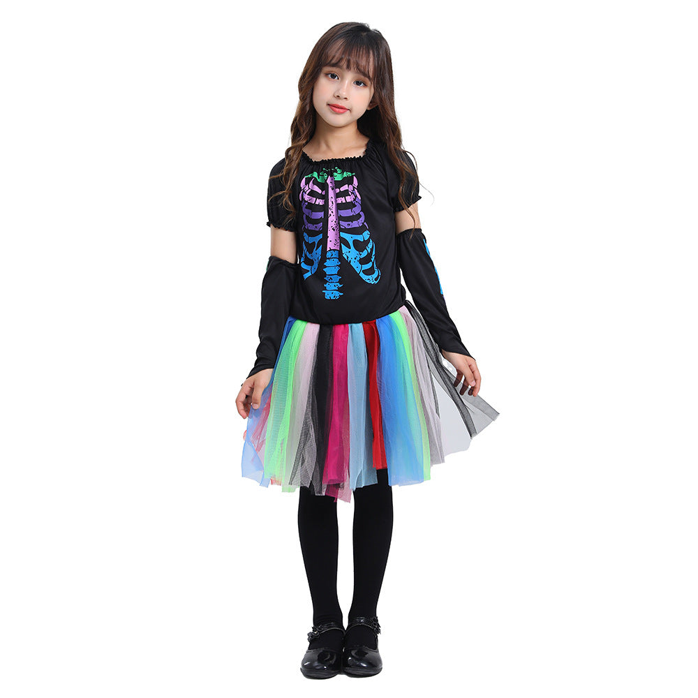 Rainbow Skeleton Halloween Costume Outfit for Kids