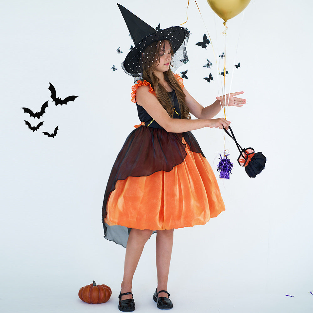 Girls' Witch Costume Dress – Pumpkin Halloween Cosplay