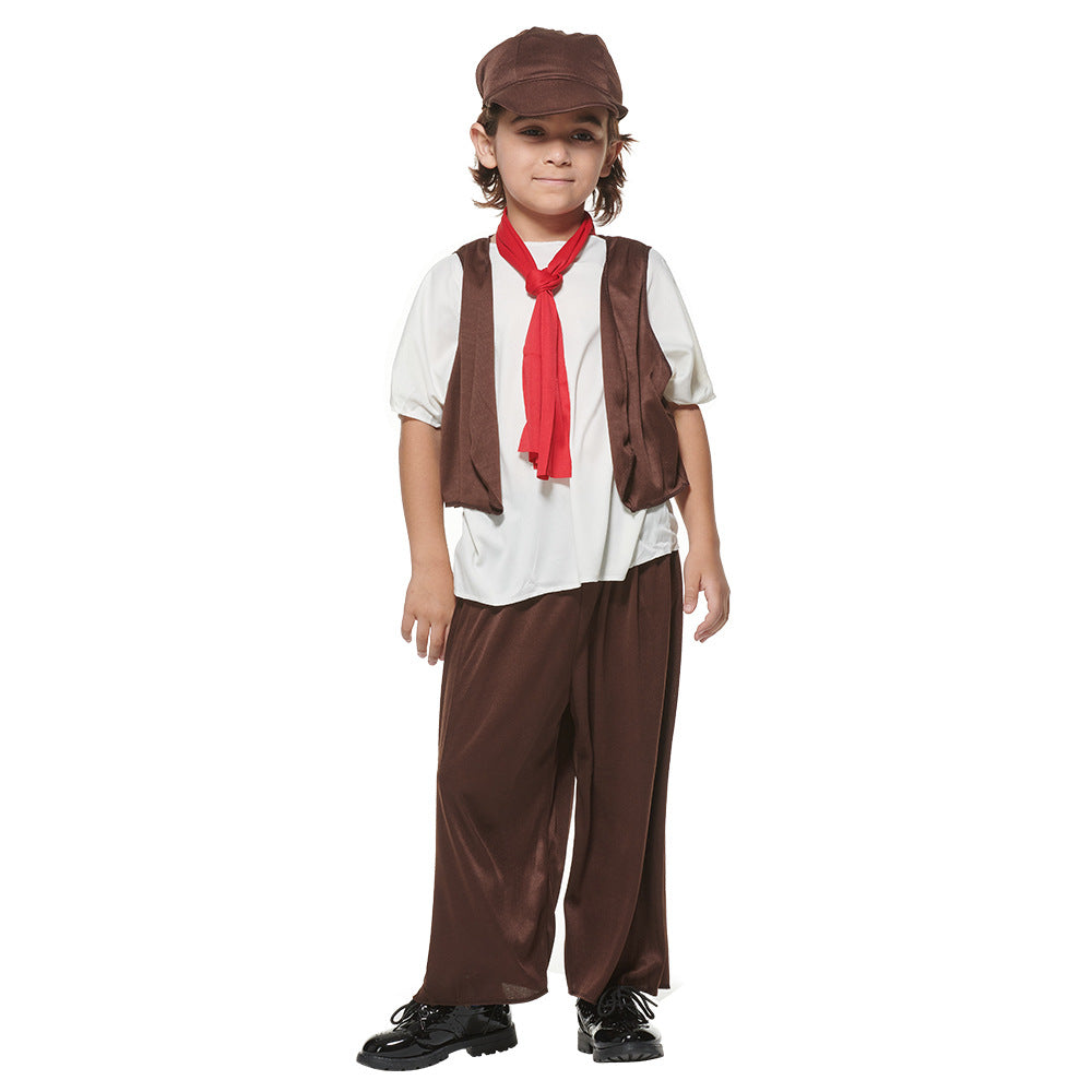 Boys Victorian Halloween Costume With Cap, Vest & Scarf