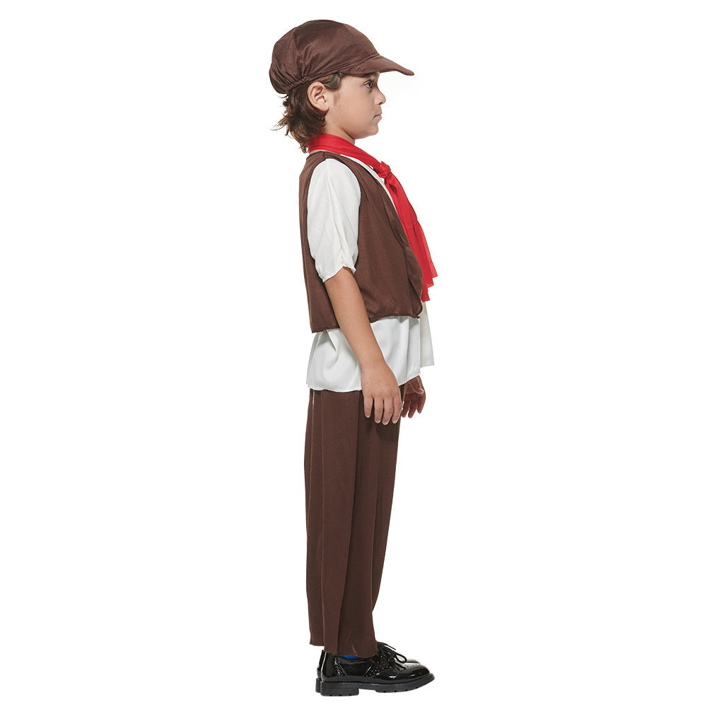 Boys Victorian Halloween Costume With Cap, Vest & Scarf