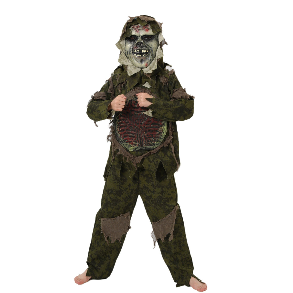 Kids Swamp Monster Halloween Costume With Scary Mask