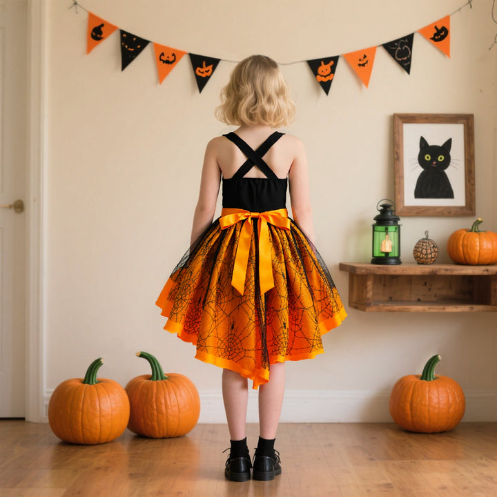 Girls Halloween Costume Dress With Dramatic Trail Skirt