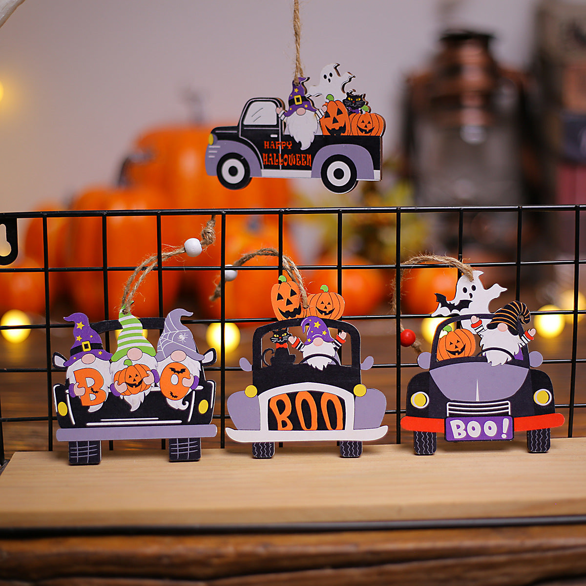 Halloween Wooden Car Ornaments - Set of 2 Tiered Tray Decor