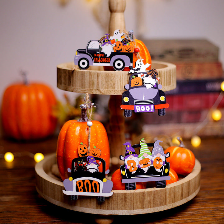 Halloween Wooden Car Ornaments - Set of 2 Tiered Tray Decor