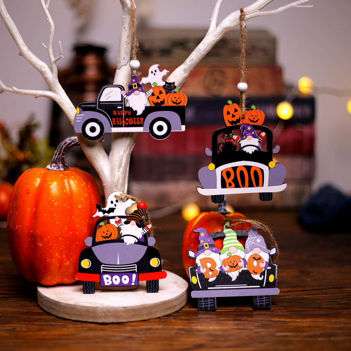 Halloween Wooden Car Ornaments - Set of 2 Tiered Tray Decor
