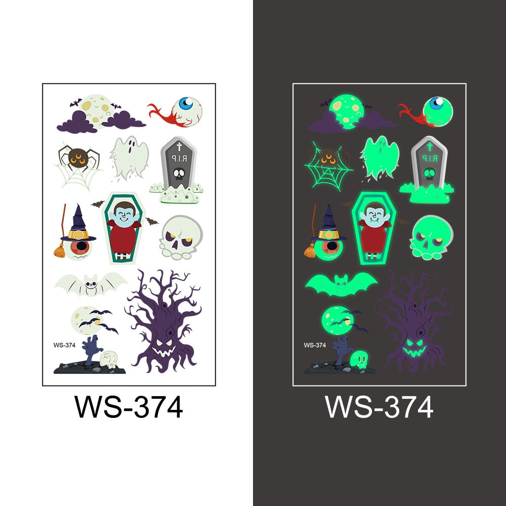 Glow-in-the-Dark Temporary Halloween Tattoos for Kids
