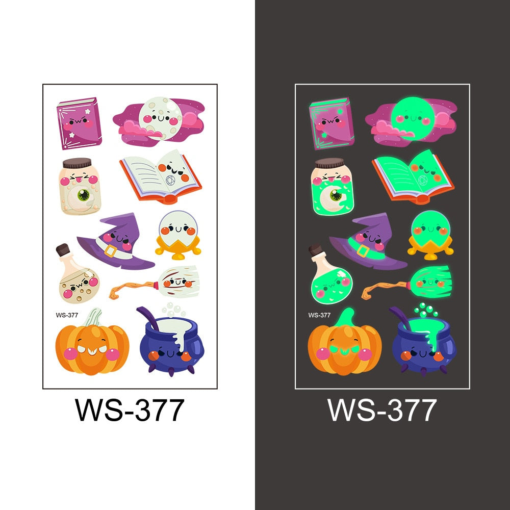 Glow-in-the-Dark Temporary Halloween Tattoos for Kids