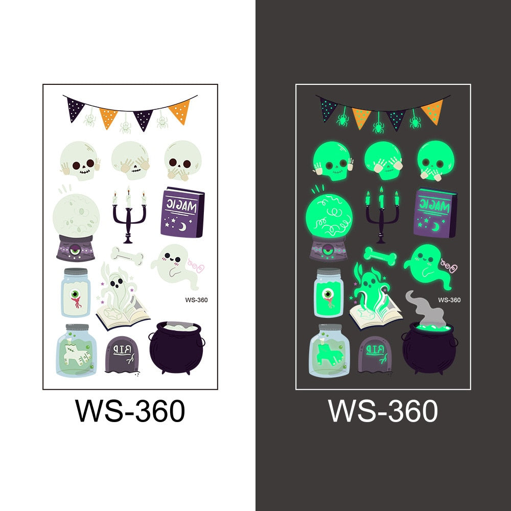 Glow-in-the-Dark Temporary Halloween Tattoos for Kids