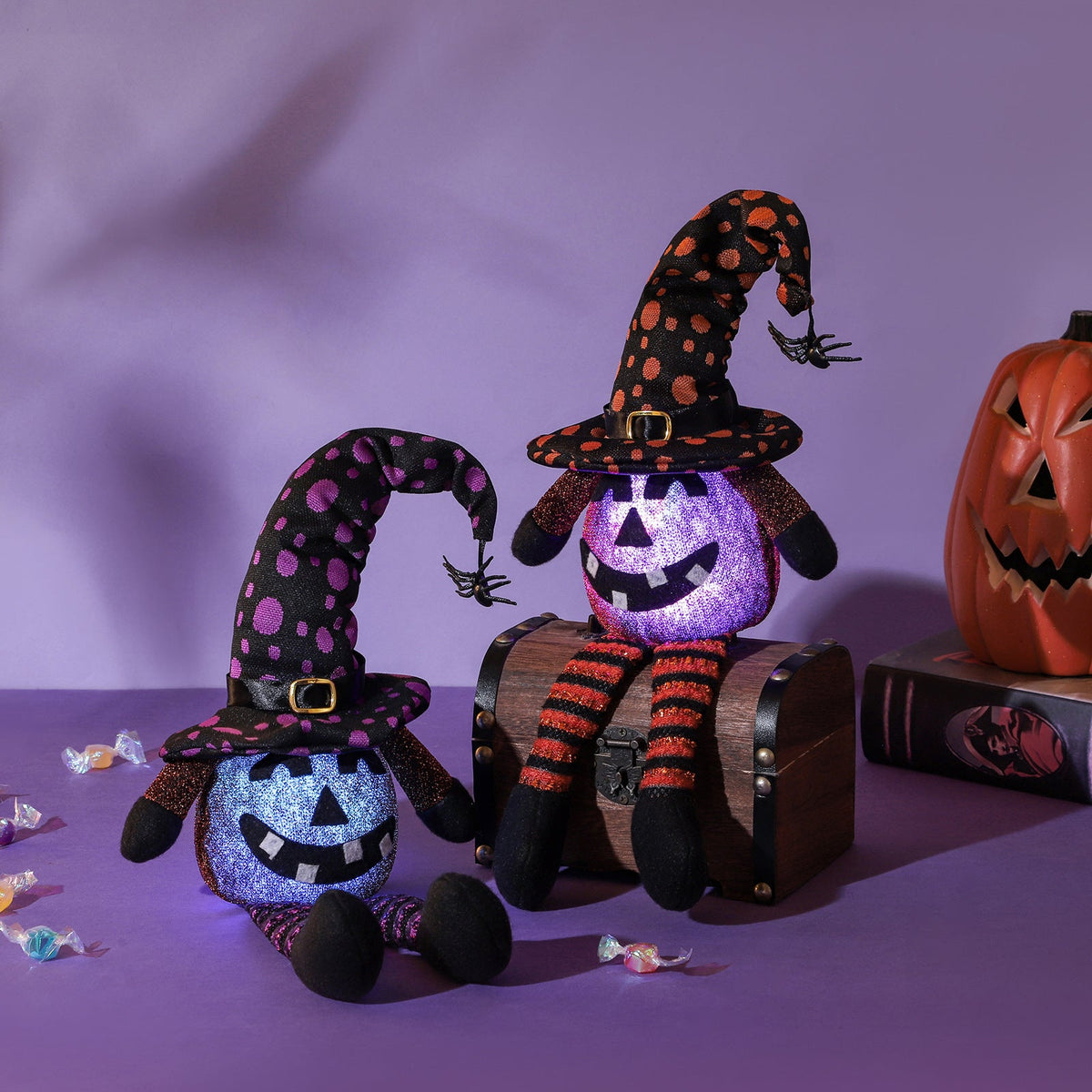 Glowing Pumpkin Witch Hat Halloween Tabletop Decor