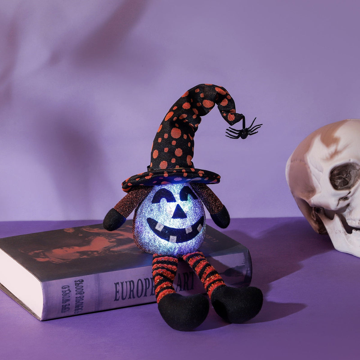 Glowing Pumpkin Witch Hat Halloween Tabletop Decor