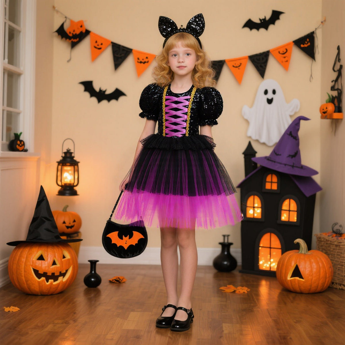 Girls Halloween Sequin Princess Dress Costume
