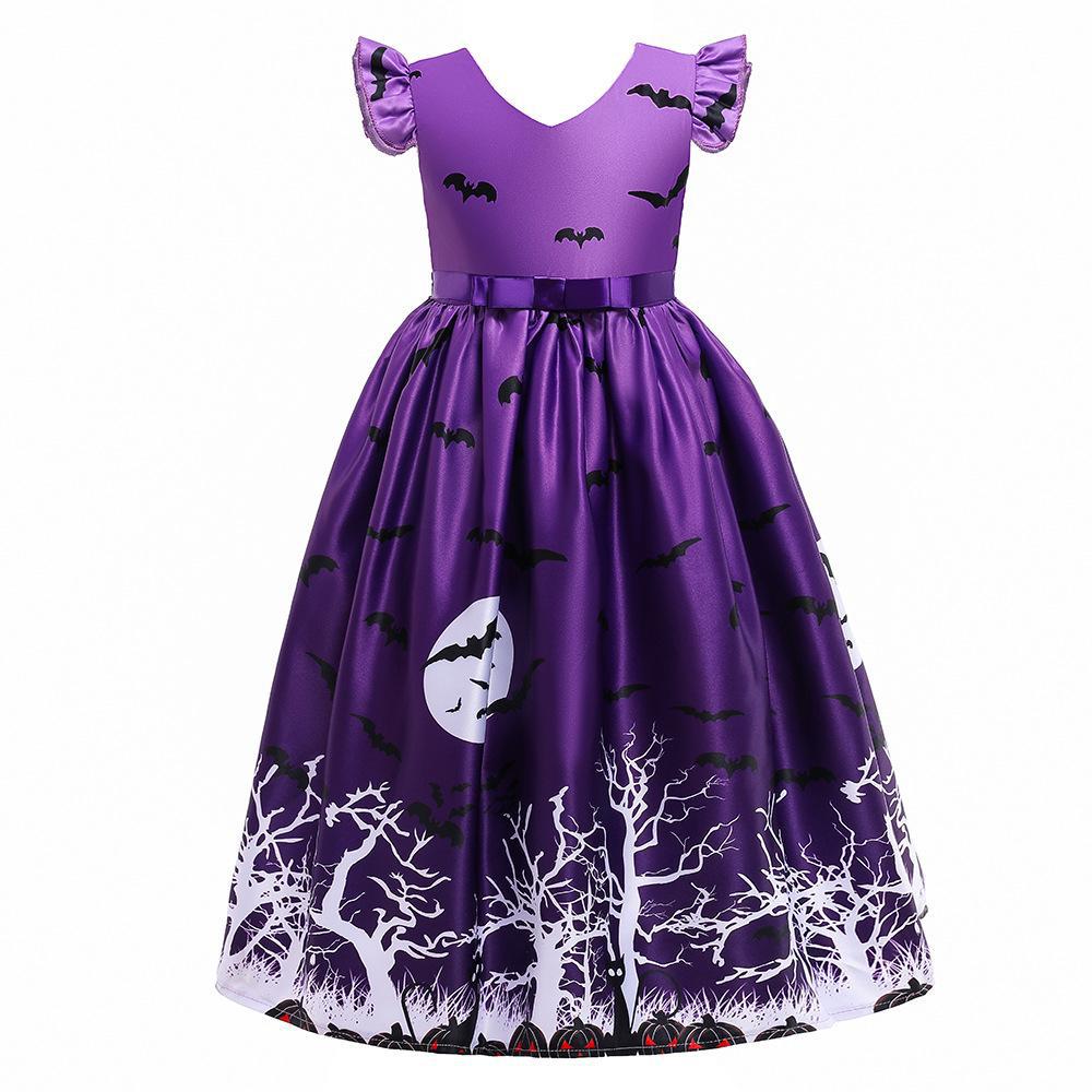 Girls Halloween Costume Dress With Full Spooky Skirt