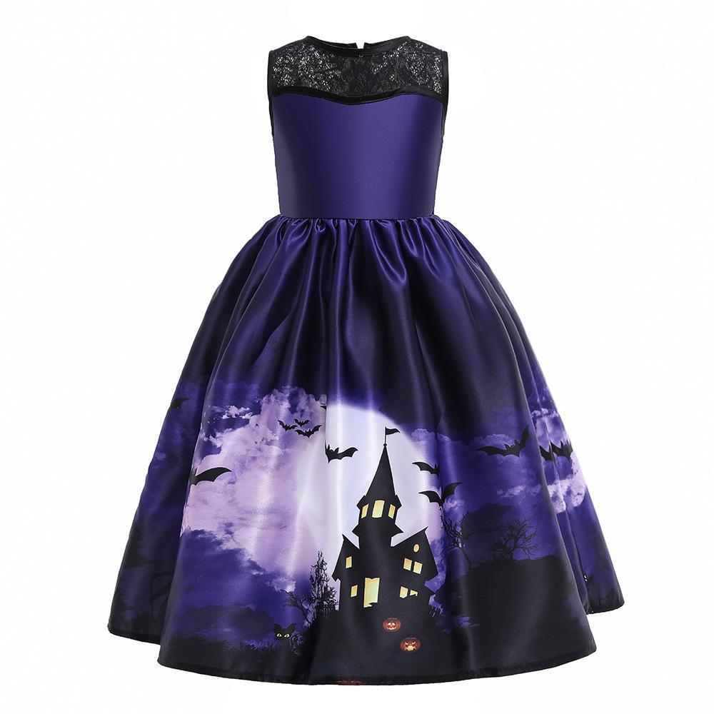Girls Halloween Costume Dress With Full Spooky Skirt