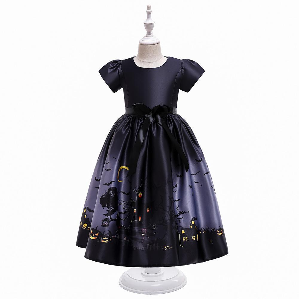Girls Halloween Costume Dress With Full Spooky Skirt
