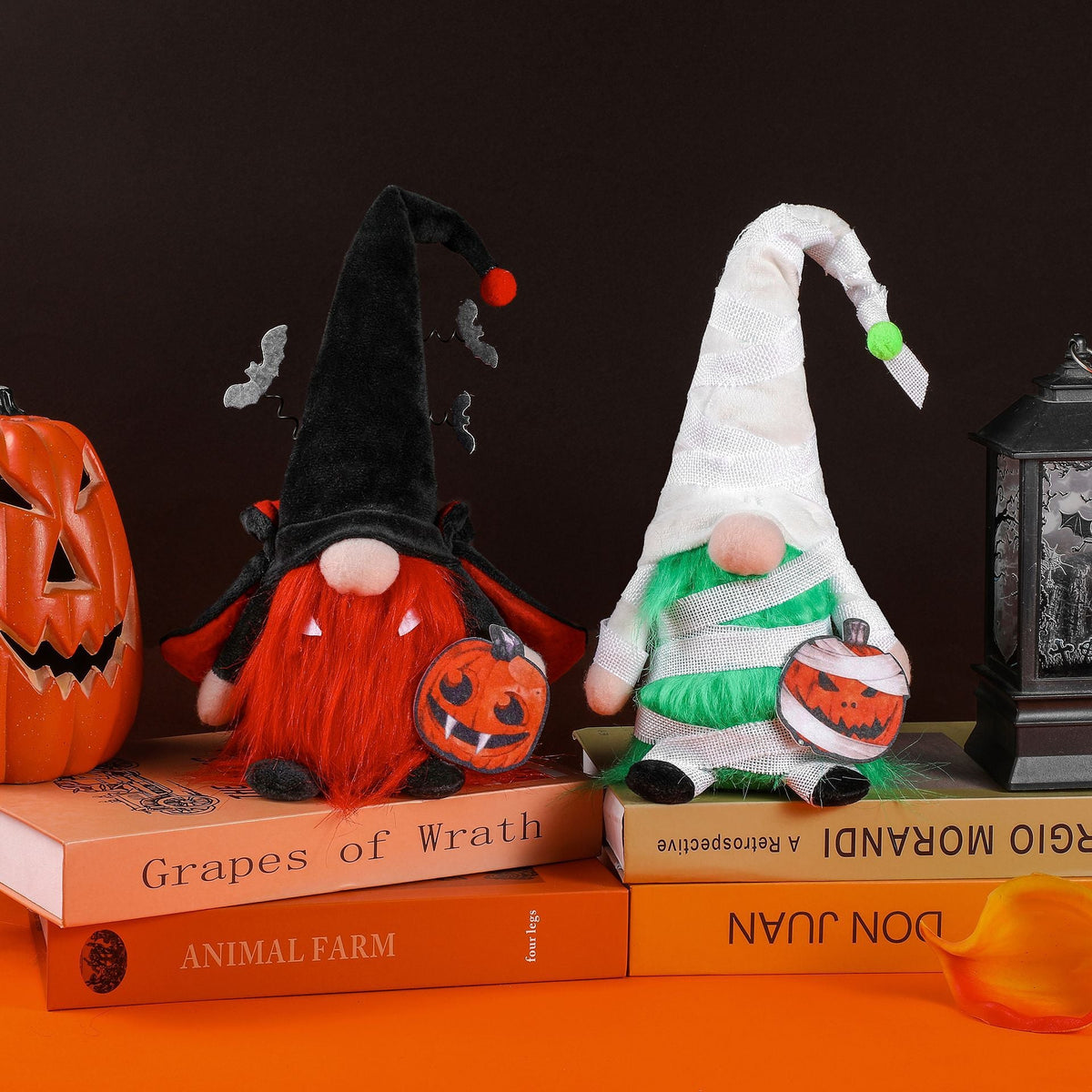 Halloween Pumpkin Doll Set for Spooky Tabletop Decor