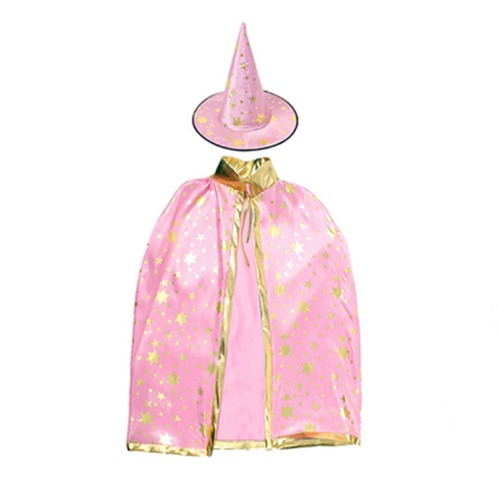Children's Witch Cloak Costume With Starry Pointed Hat