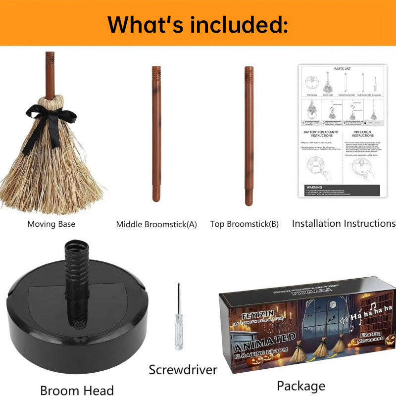 Animated Halloween Broom Decor With Spooky Ghost Sound