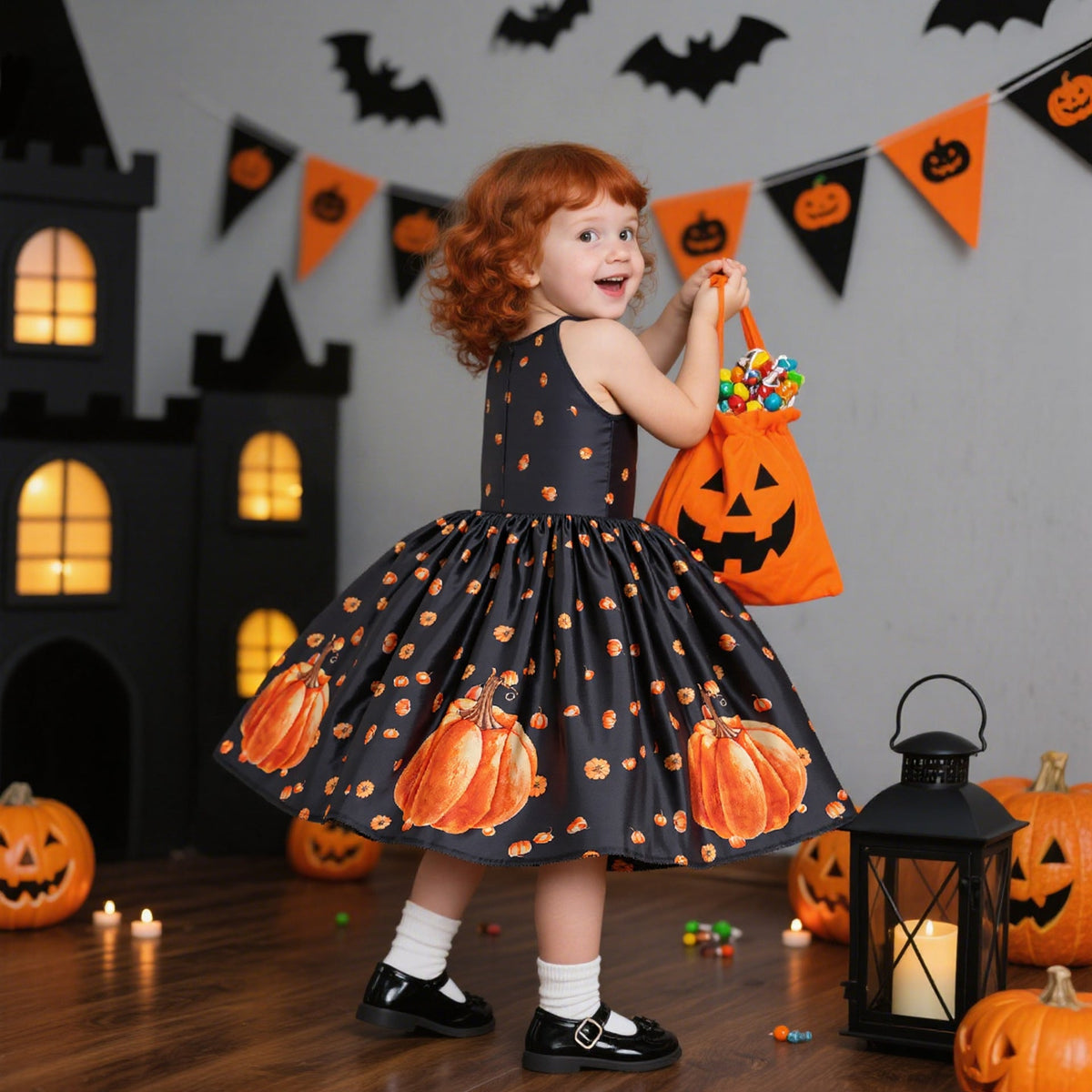 Pumpkin Print Princess Dress for Girls | Halloween