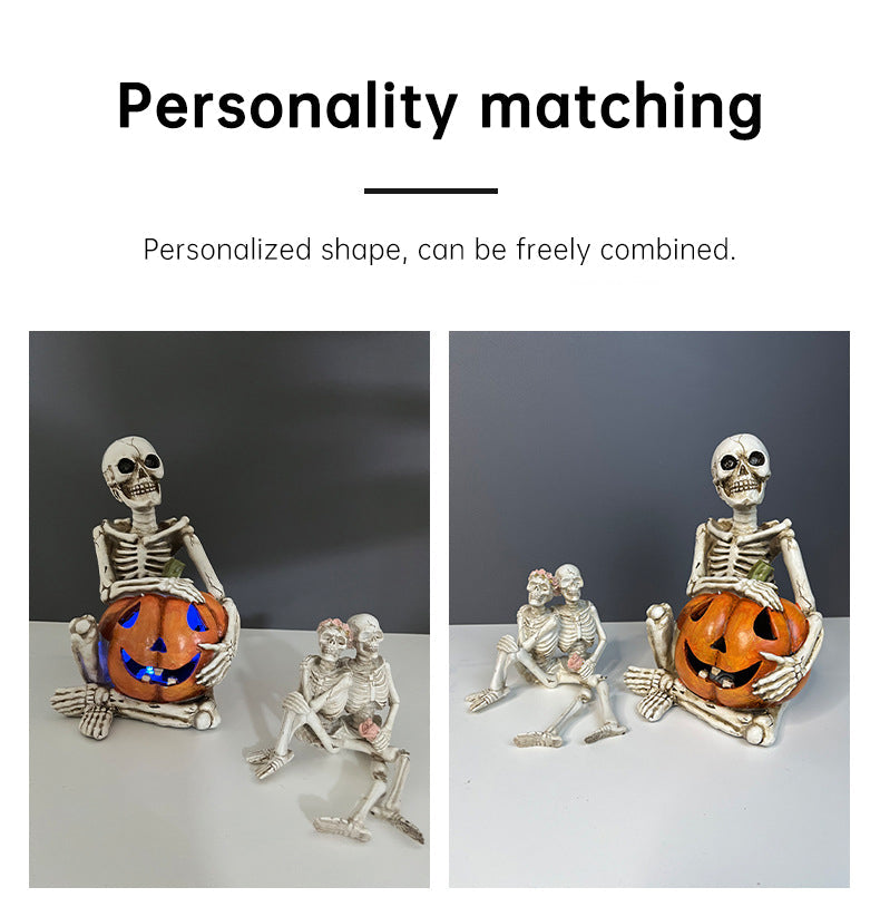 Halloween Skeleton Couple Pumpkin Gothic Resin Decor