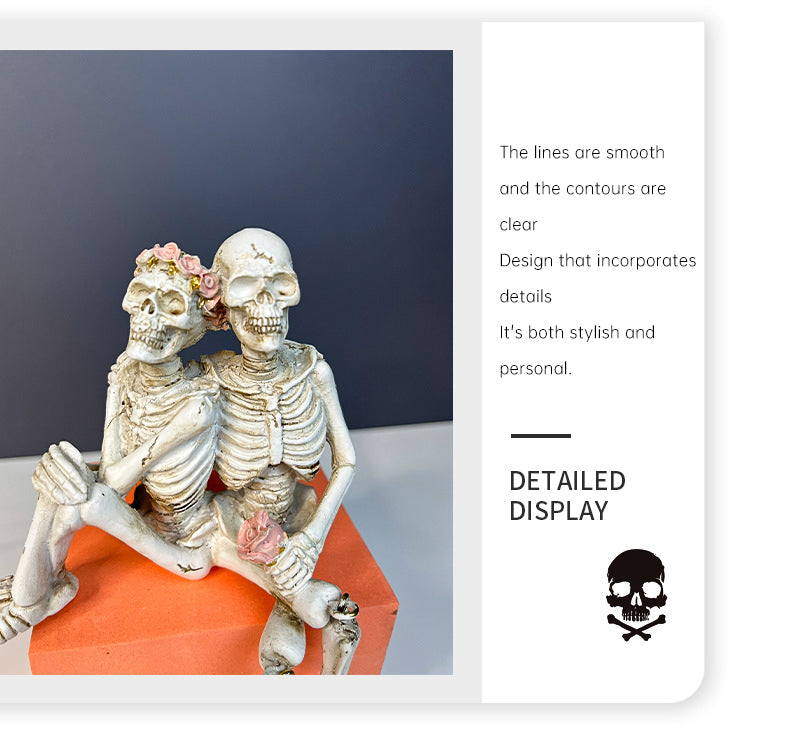 Halloween Skeleton Couple Pumpkin Gothic Resin Decor