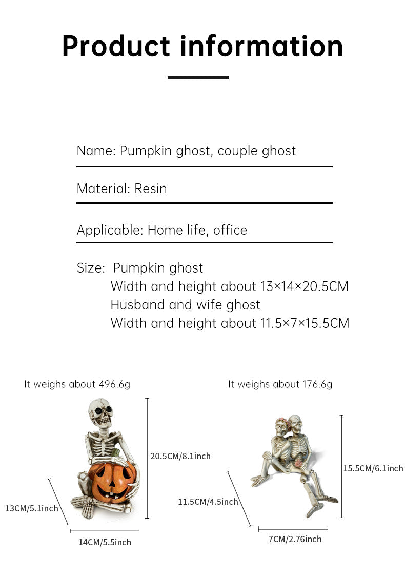 Halloween Skeleton Couple Pumpkin Gothic Resin Decor