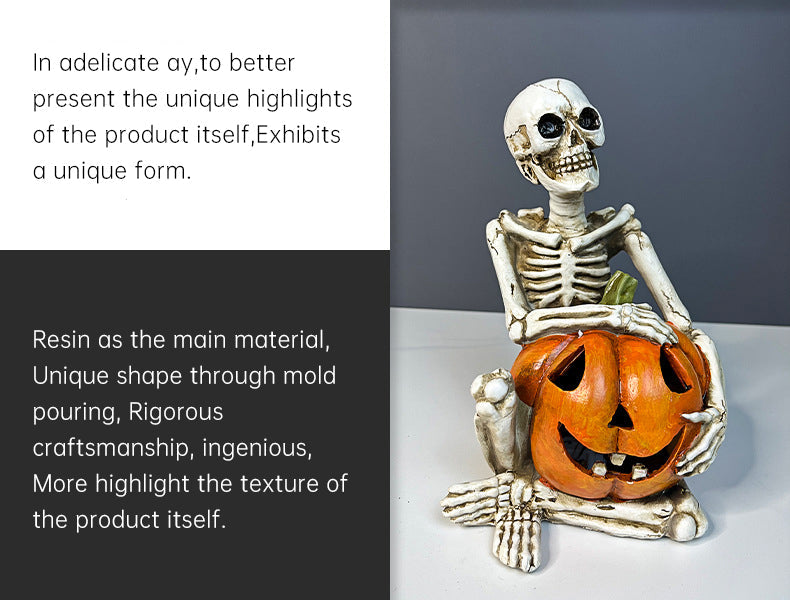 Halloween Skeleton Couple Pumpkin Gothic Resin Decor