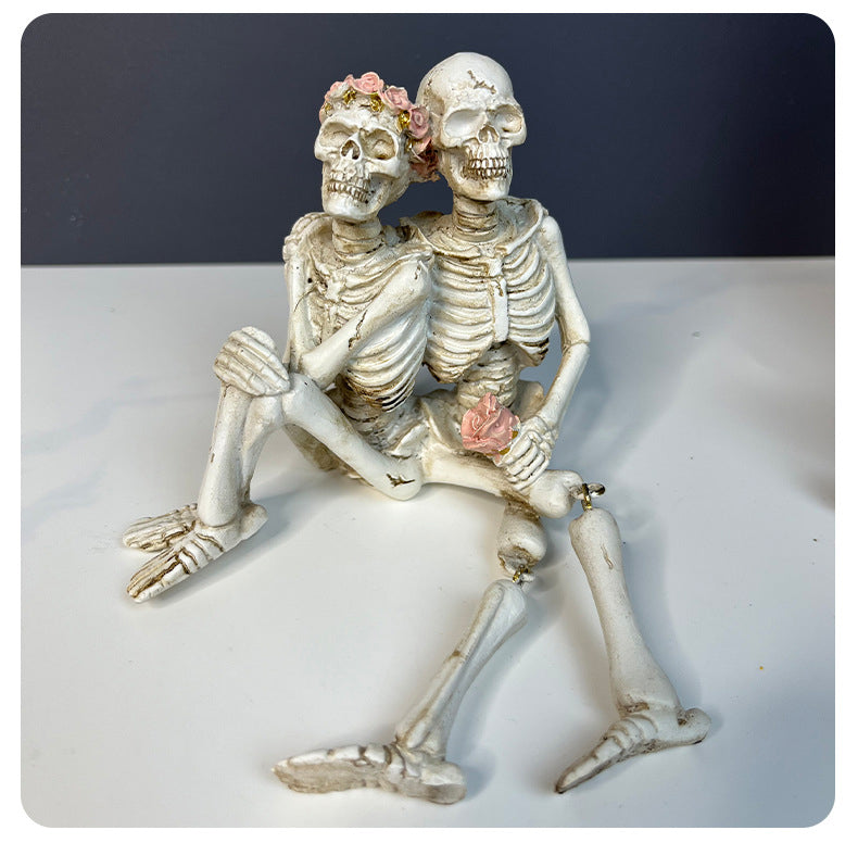 Halloween Skeleton Couple Pumpkin Gothic Resin Decor