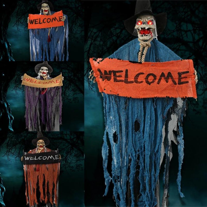 Hanging Ghost Decoration With Glowing Red Eyes Display