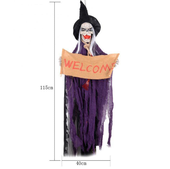 Hanging Ghost Decoration With Glowing Red Eyes Display