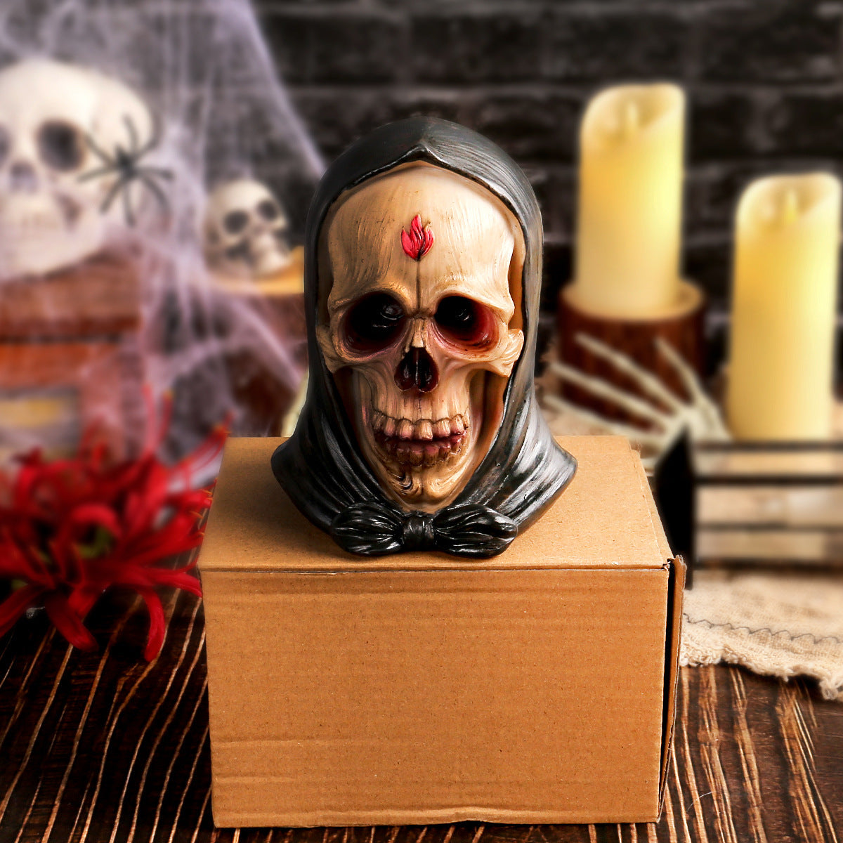 Hooded Skull Halloween Decor For Gothic Focal Points