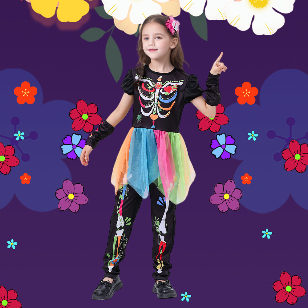 Day of the Dead Kids Skeleton Princess Costume Set