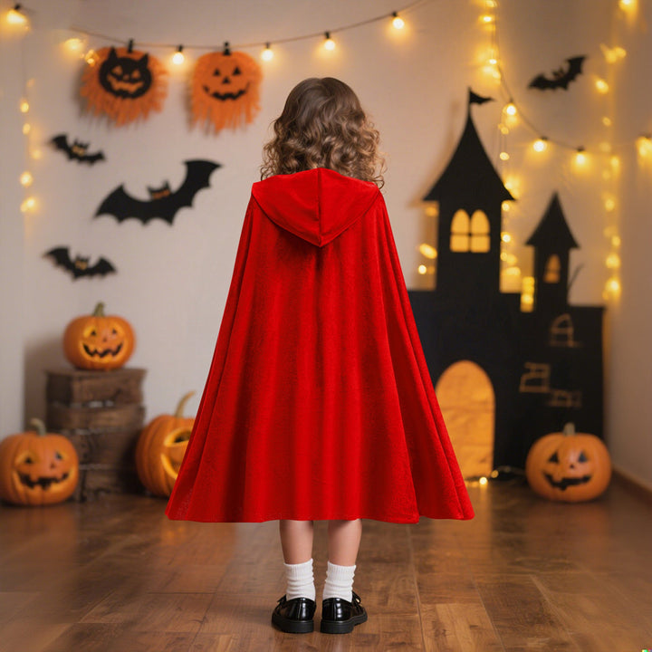 Girls Halloween Costume Set with Shiny Red Hooded Cape