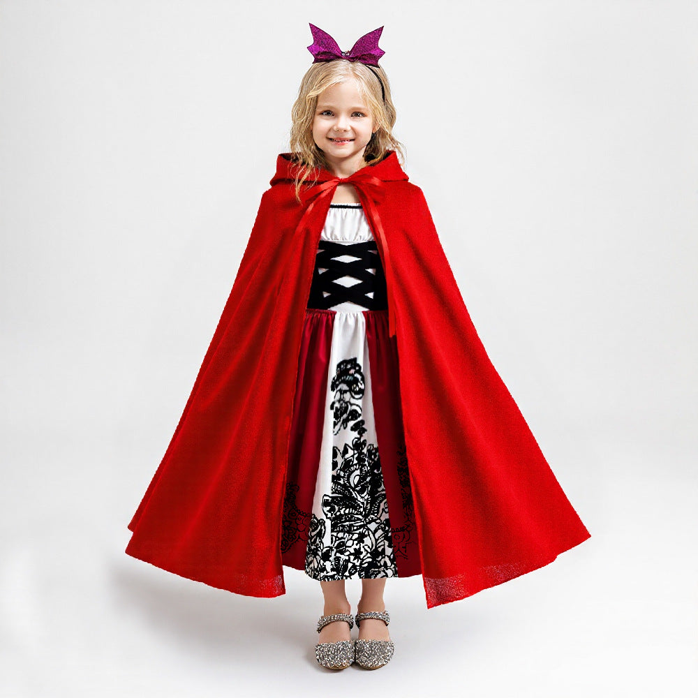 Girls Halloween Costume Set with Shiny Red Hooded Cape