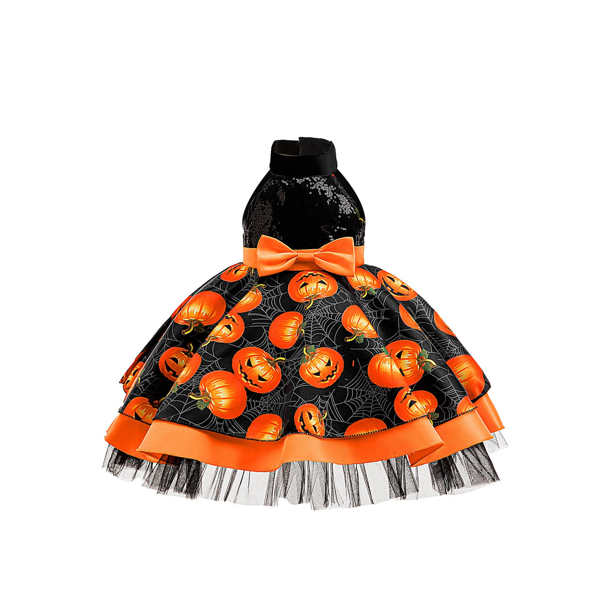 Halloween Girls Dress — Pumpkin Print Princess Look