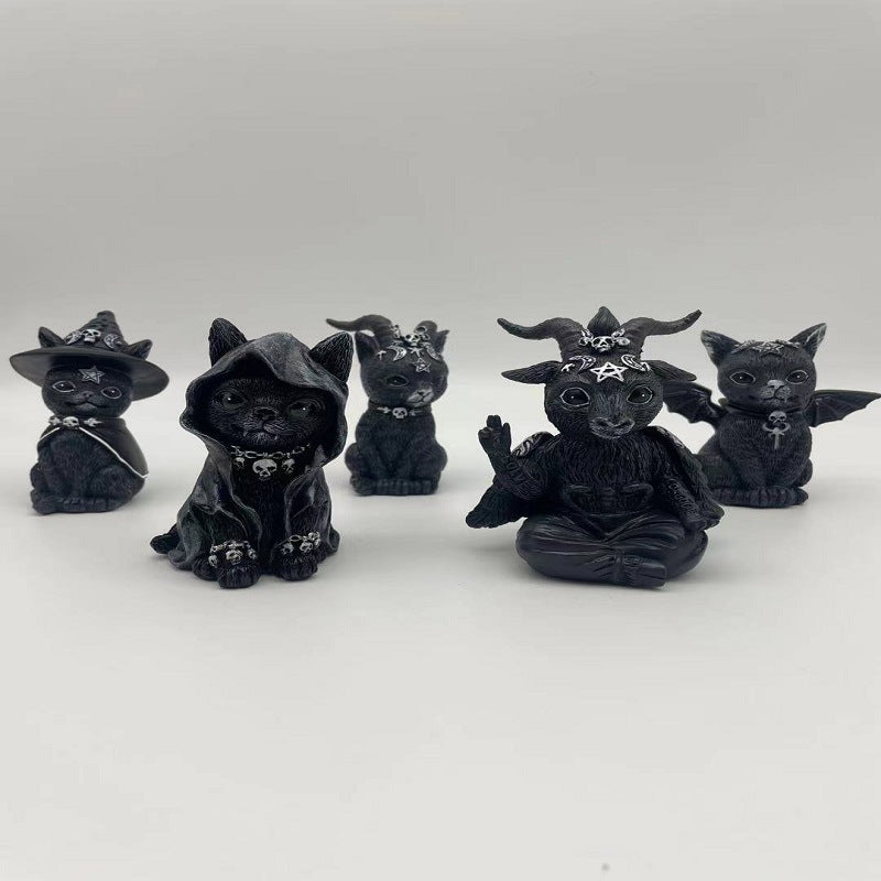 Gothic Halloween Cat Resin Ornament for Dark Displays
