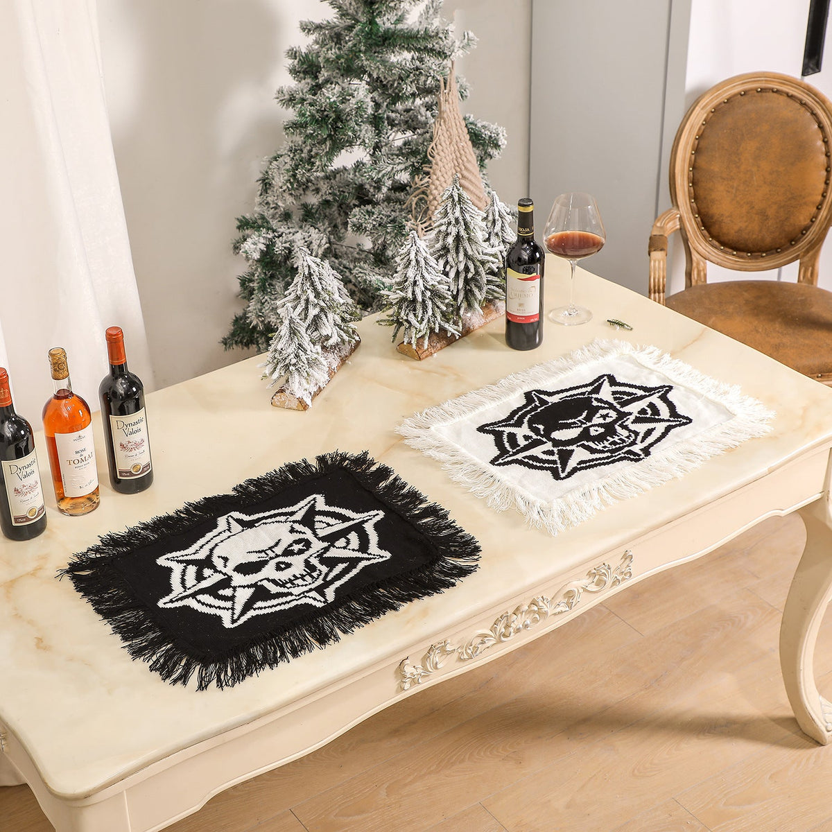 Halloween Skull Knit Placemat Table Decor for Parties