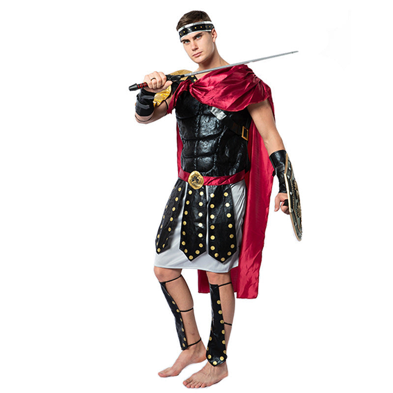 Roman Warrior Costume With Cape, Shield And Toy Sword