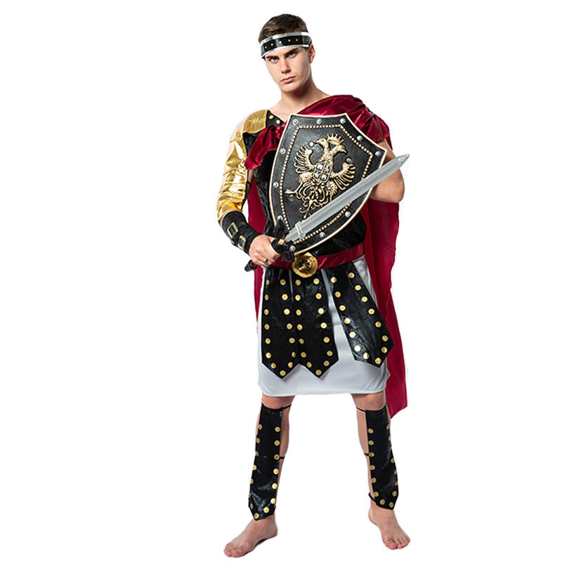 Roman Warrior Costume With Cape, Shield And Toy Sword