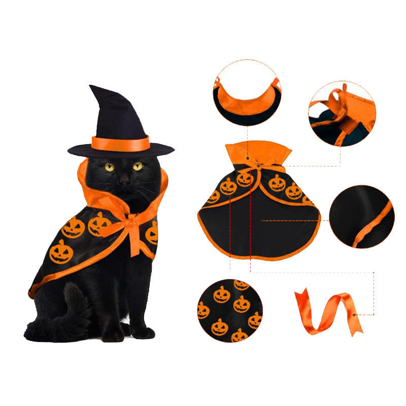 Pet Halloween Cloak Costume With Pumpkin Witch Hat