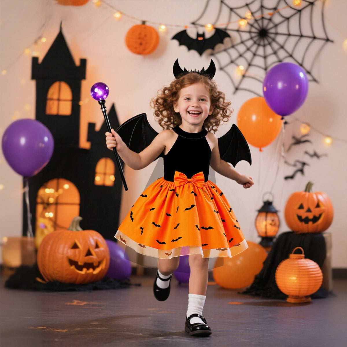 Halloween Princess Costume Dress with Detachable Cape