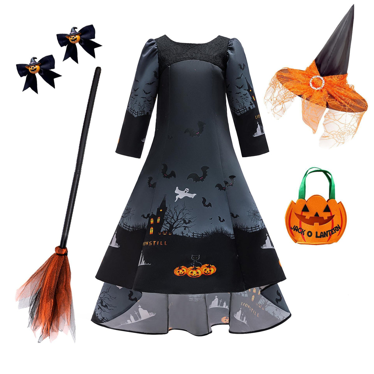Girls Halloween Costume Dress With Witchy Silhouette