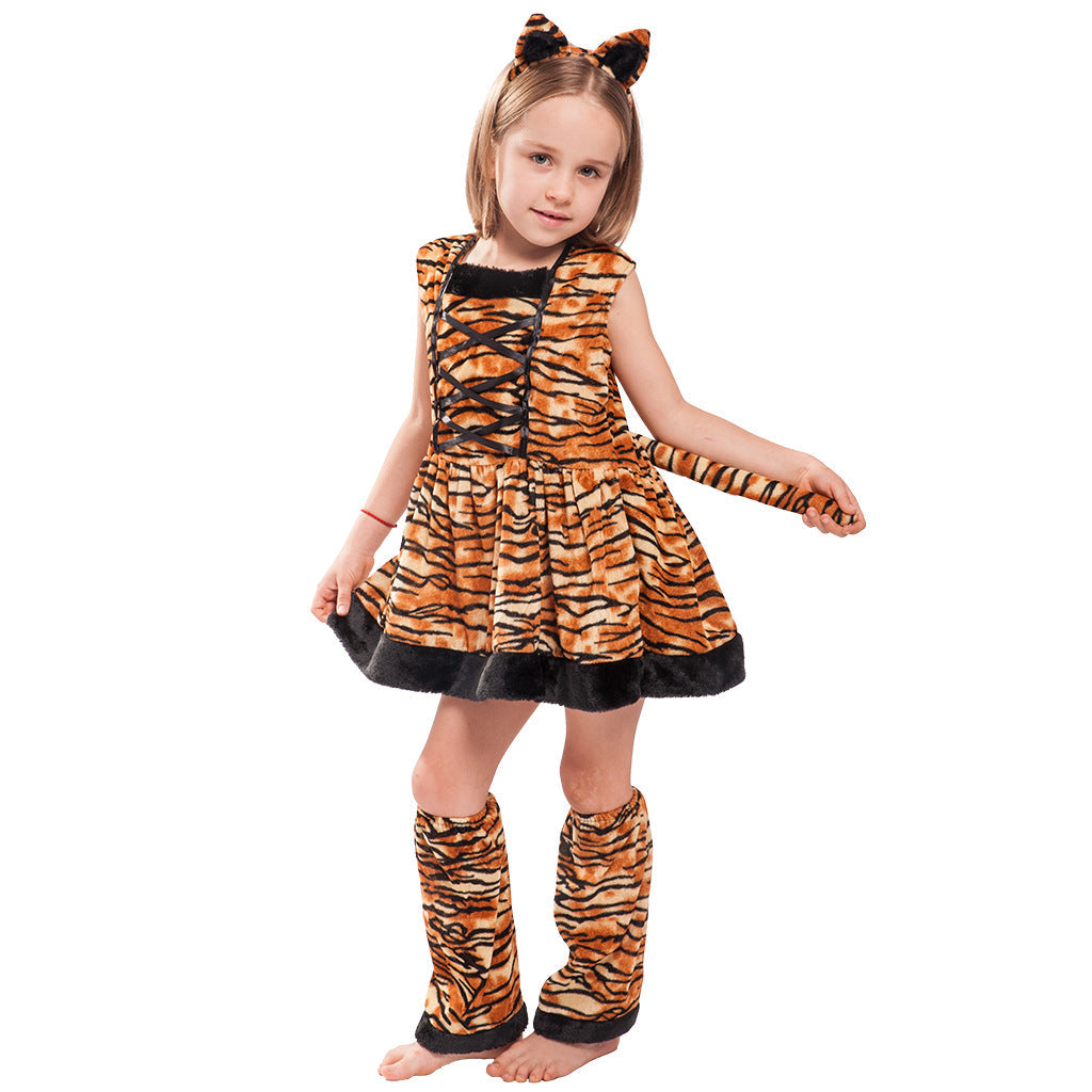 Tiger Girl Costume Set With Matching Dress-Up Accessories