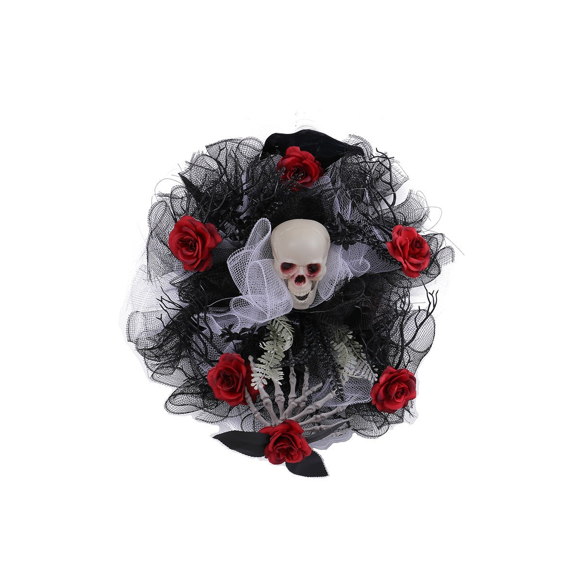Halloween Skull Rose Wreath for Gothic Door Decoration