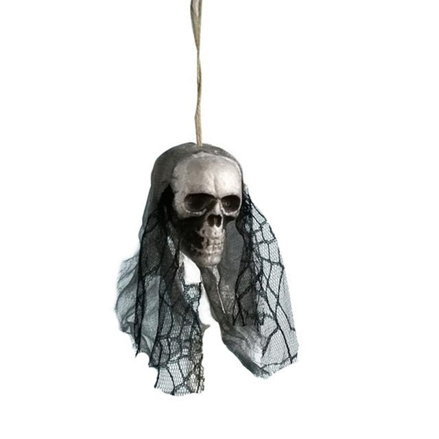 Hanging Skull Halloween Prop with Black Veil Decor
