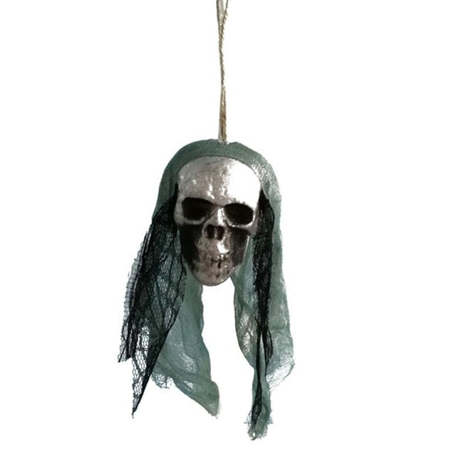 Hanging Skull Halloween Prop with Black Veil Decor