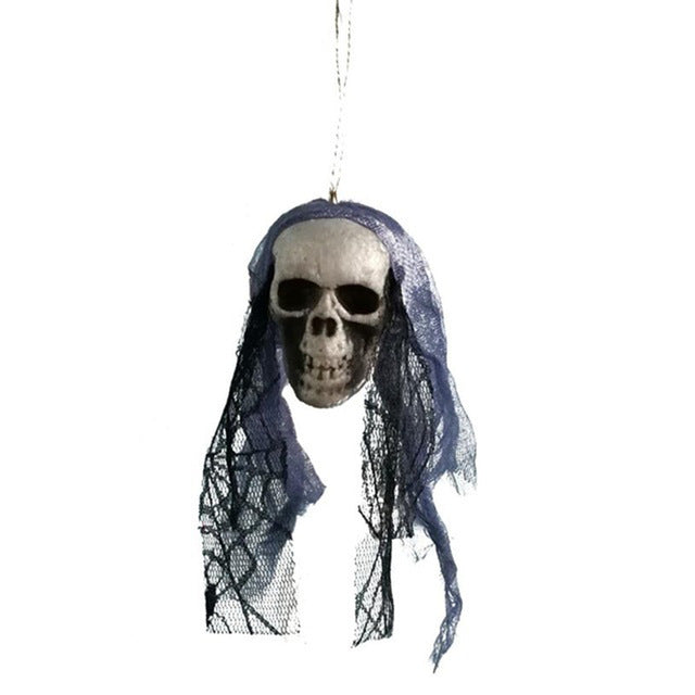 Hanging Skull Halloween Prop with Black Veil Decor