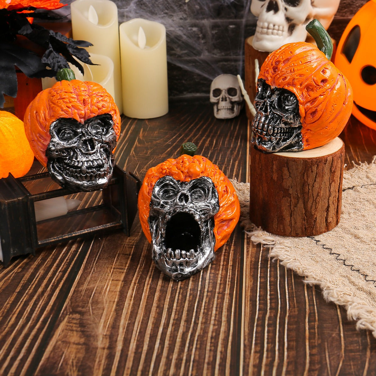Halloween Skull Pumpkin Resin Decor for Spooky Displays