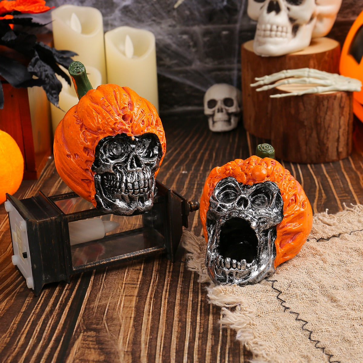 Halloween Skull Pumpkin Resin Decor for Spooky Displays